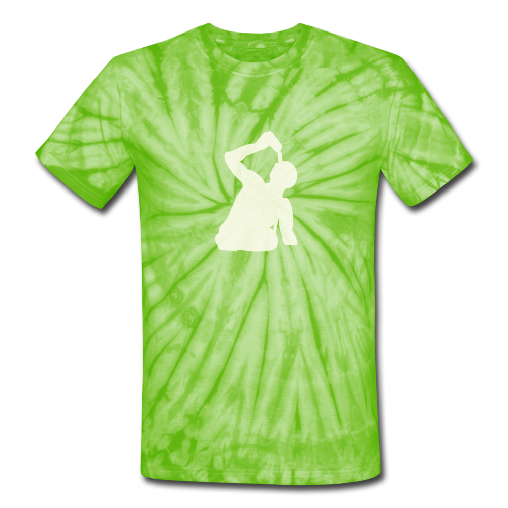 White Logo Unisex Green Tie Dye T-Shirt - spider lime green