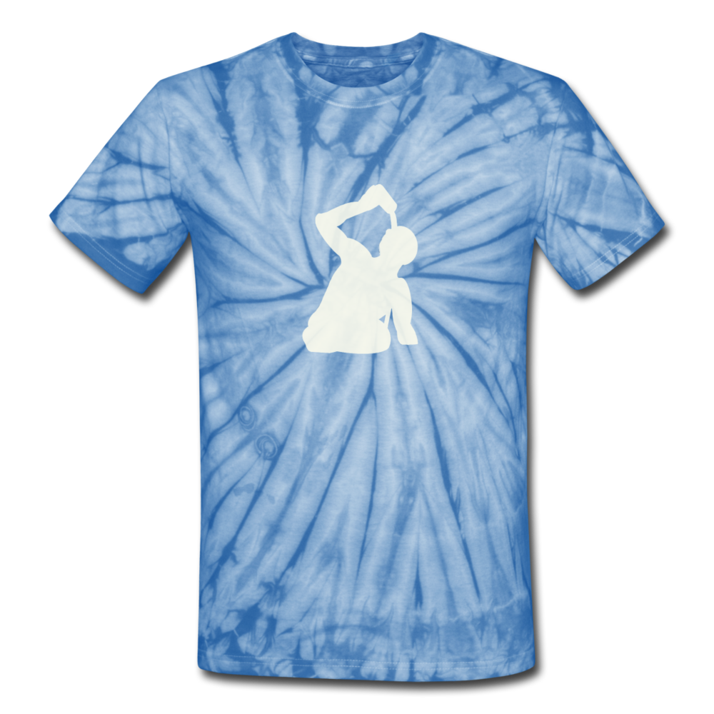 White Logo Unisex Blue Tie Dye T-Shirt - spider baby blue